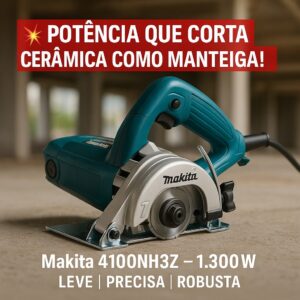 Serra Mármore 4.3/8″ 1.300W Makita 4100NH3Z: potente, ergonômica e durável para cortes precisos em cerâmica, porcelanato, concreto e pisos. (imagem gerada com inteligência artificial)